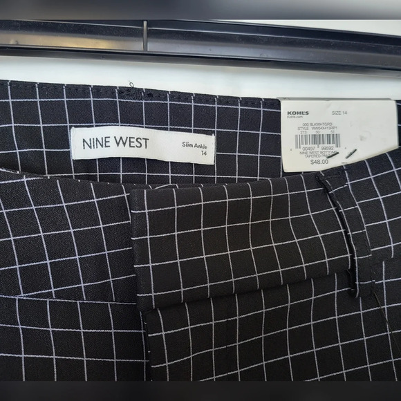 NWT Nine West Black & White Grid High Rise Slim Ankle Tappered Pants‎ Size 14 - Picture 3 of 8